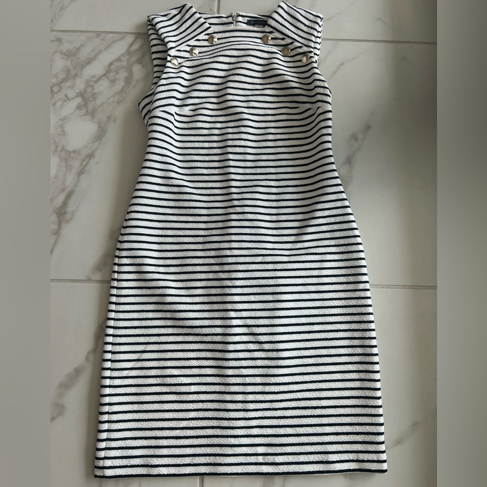 Tommy Hilfiger Black & White Striped Sleeveless Sheath Dress